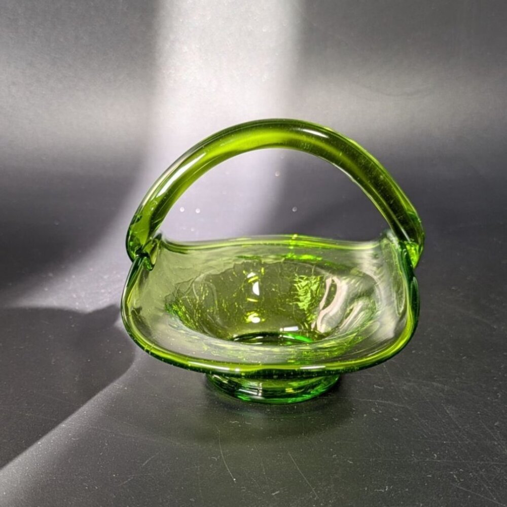 Kanawha Green Crackle Glass Basket Handle